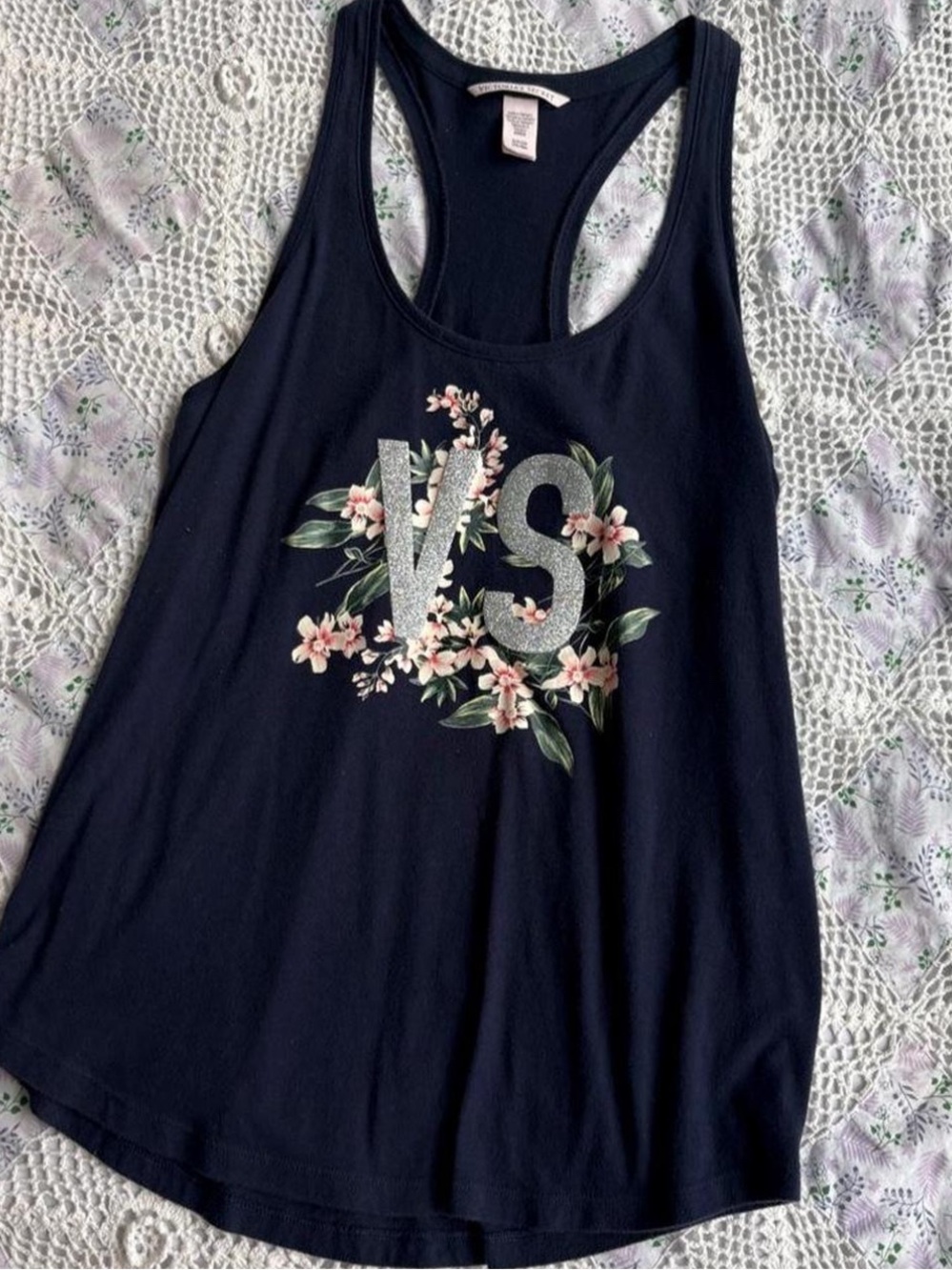 Victoria’s Secret PINK navy Glitter floral tank top